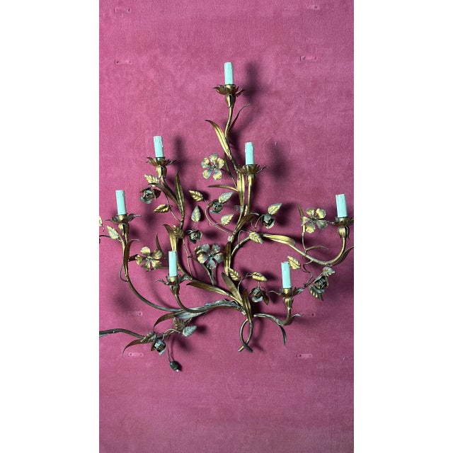 Gold Wrought Iron 8-Light Wall Lamp, 1940s For Sale - Image 8 of 12