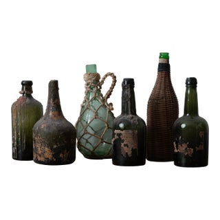Collection of 6 Antique Wine Bottles - Coca Mariani, Woven Wicker - Savannah, Ga For Sale