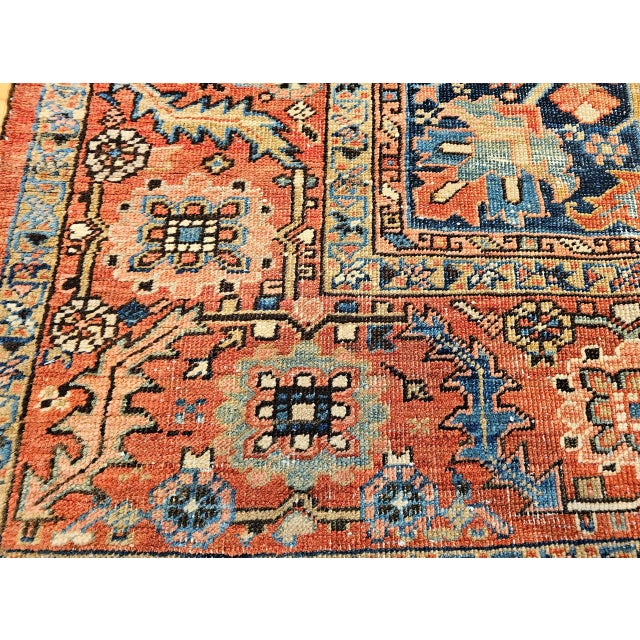 Antique Persian Heriz Serapi Rug, Hand-Knotted Wool, Allover Tree of Life Pattern, Blue & Brick-Red, 9x12 For Sale - Image 4 of 18