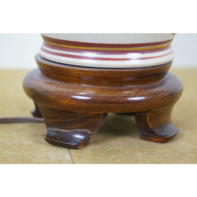 Vintage Japanese Floral Irises Kingfisher Bird Ginger Jar Vase Urn Lamp 25" For Sale - Image 6 of 13