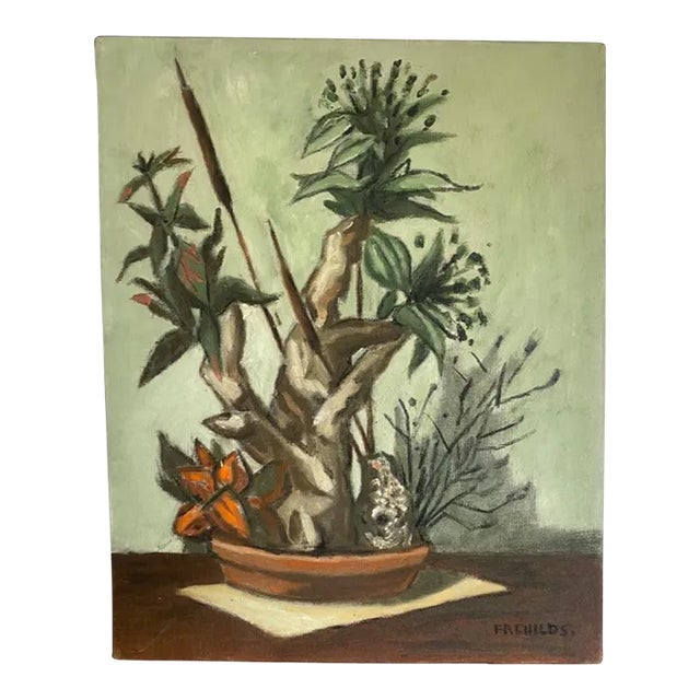 Vintage Oil on Canvas Painting of Botanical Still Life, Signed Fredrick Childs For Sale