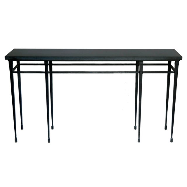 A Stunning Vintage Holly Hunt; "Rue De Seine" Iron Console Table with Stone Top. Unmarked. Inspired by French mid-century...