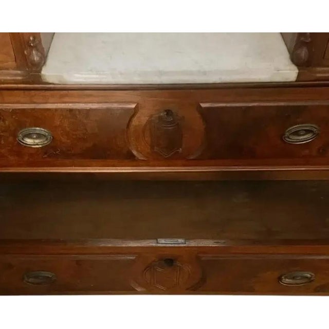 Antique Eastlake Marble Top Dresser With Raised Side Cabinets - 19th Century Walnut For Sale In Atlanta - Image 6 of 8