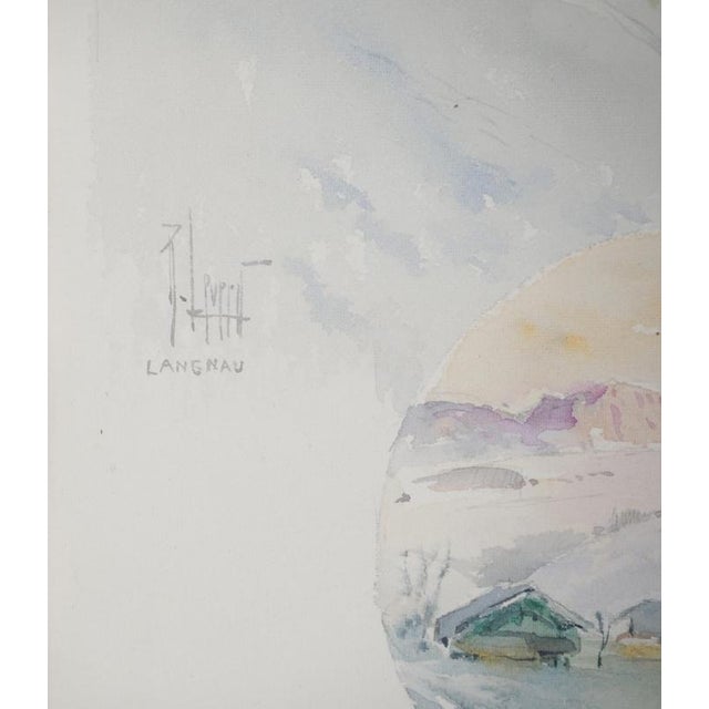 René Leverd, Sledding at Sunset in Lagnau, Watercolor For Sale - Image 6 of 8