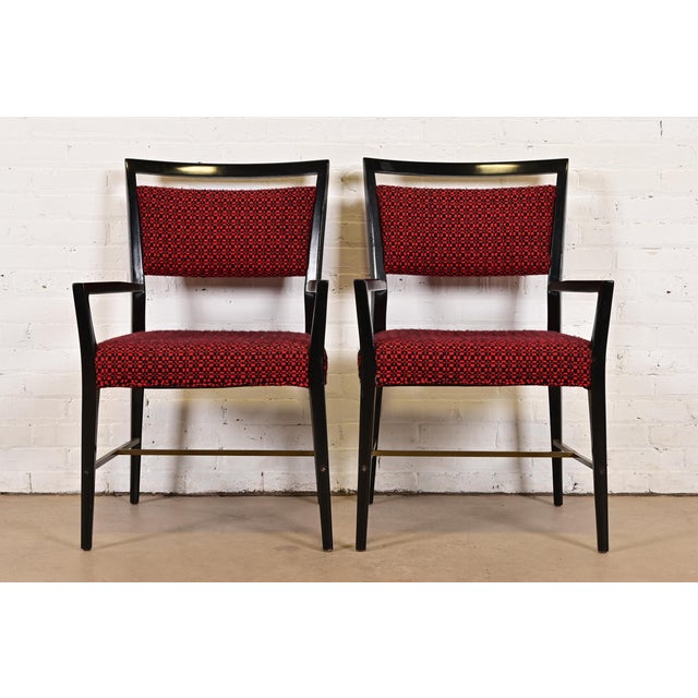 Paul McCobb Connoisseur Collection Black Lacquered Mahogany and Brass Armchairs, Pair For Sale - Image 11 of 11