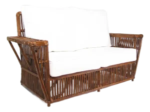 1990s Art Deco Presidents Nantucket Stick Walnut Finished Reed Rattan Settee Sofa