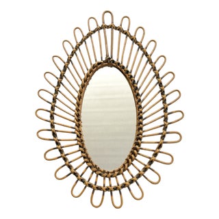 Oval Rattan Sunburst Mirror in the style of Franco Albini, 1960s For Sale