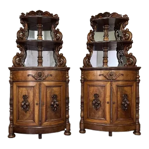 Pair 19th Century French Napoleon III Period Corner Cabinets ~ Vaisseliers