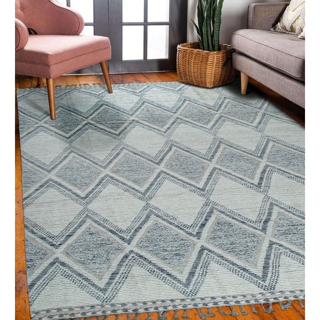6x10 Ivory Hand-Knotted Wool Diamond Trellis Geometric Modern Carpet Rug For Sale In New York - Image 6 of 6