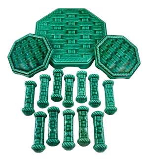Digoin Sarreguemines Majolica Table Set - Trivet, Coasters & Knife Rests, 15 Pieces