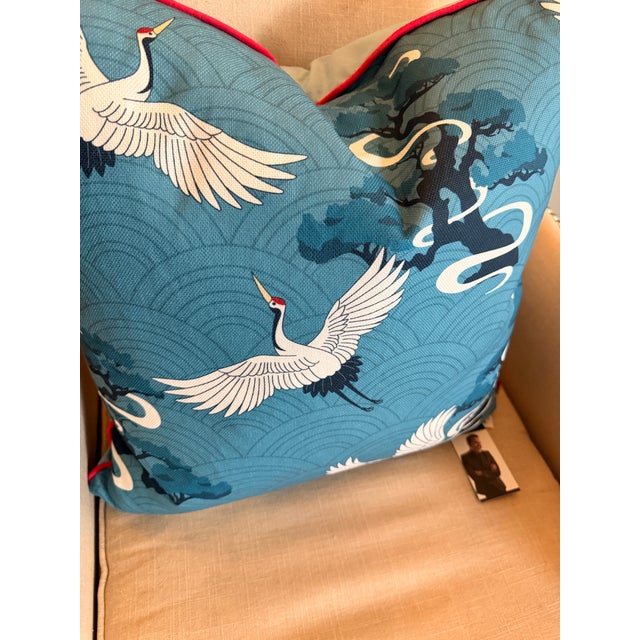 Blue Blue & White Crain Pllows For Sale - Image 8 of 8