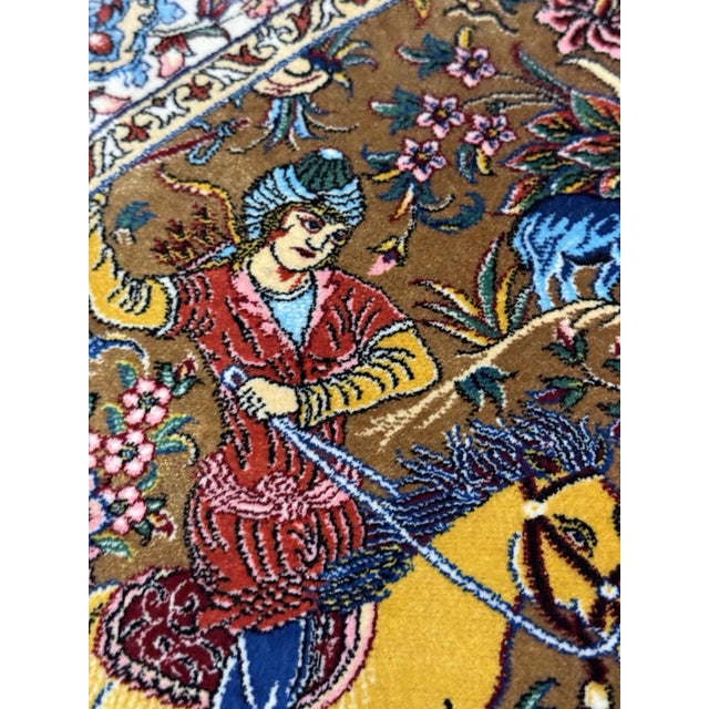Exquisite Silk Round Rug With Imperial Hunting Scene Carpet For Sale - Image 11 of 18