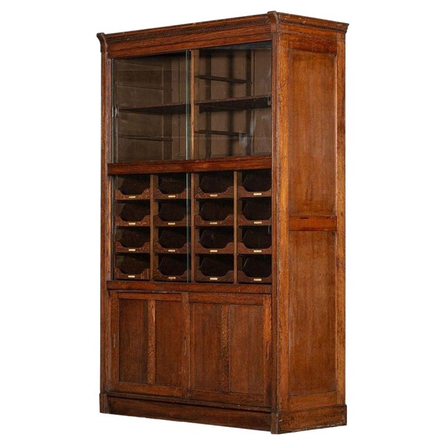 English Oak Glazed Haberdashery Cabinet, 1900s For Sale