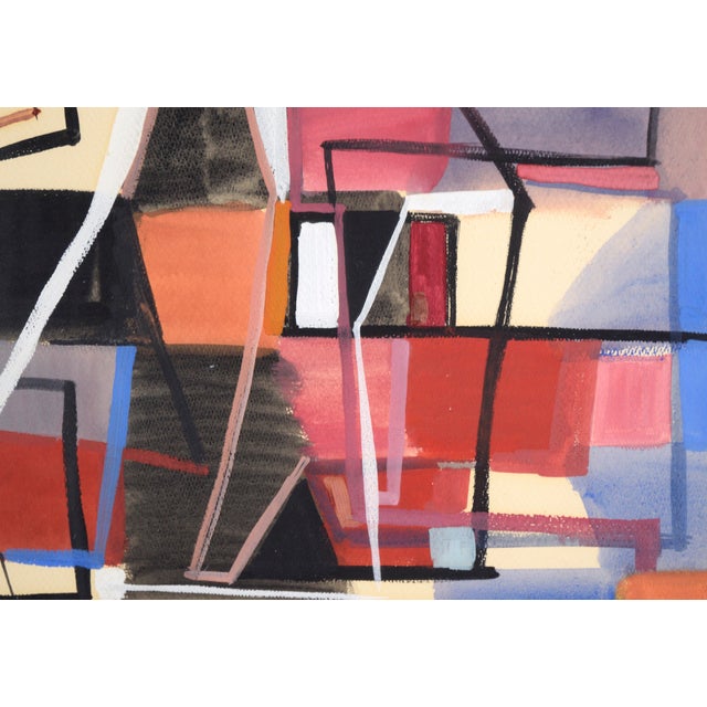 Geometric Abstract in Blue, Red, Black, and White - Acrylic on Paper by Russell Green For Sale - Image 4 of 8