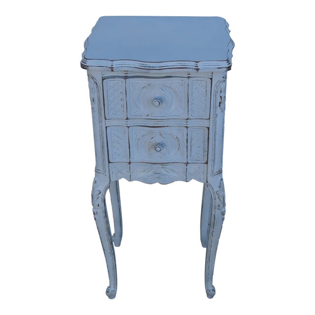 French Early 1900s Shabby Chic Distressed Painted Nightstand Side End Table 6401 For Sale