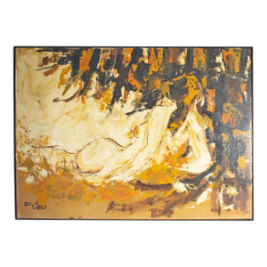 Abstract Oil on Canvas Painting of a Reclining Nude Signed by Etta Cien