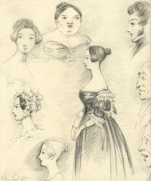 Walter Sneyd, Sheet of Caricature Portraits, Early 19th Century, Graphite Drawing