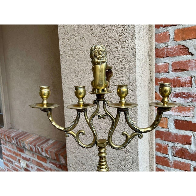 Antique French Brass Candelabra Baroque Revival Lion Sculptural Large C1890 For Sale - Image 13 of 18