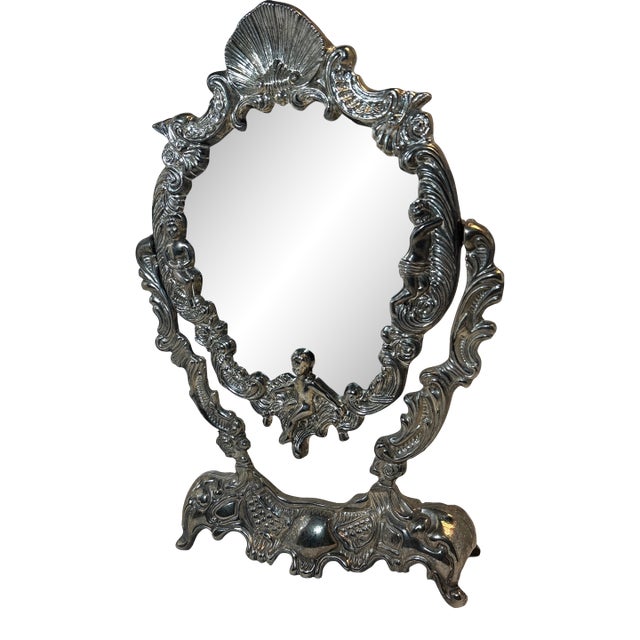 Vintage Ornate Vanity Mirror With Cherub Design For Sale
