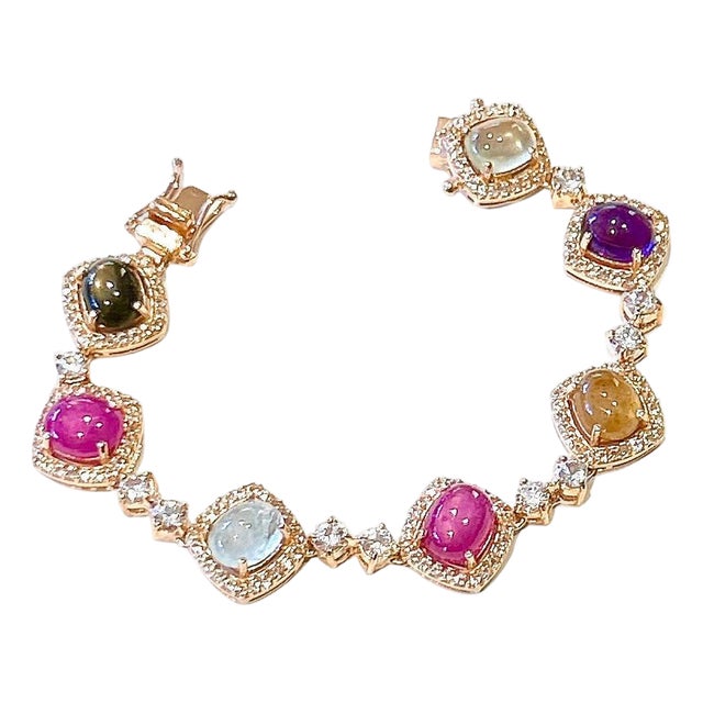 Bochic “Capri” Vintage Multi Fancy Sapphire & Ruby Bracelet Set In 18K & Silver For Sale