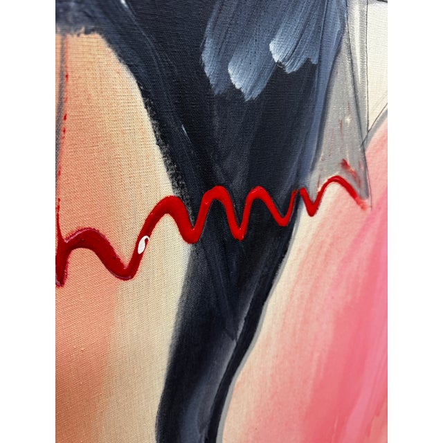Oversized 1980s Coral and Black Postmodern Abstract Mixed Media Painting on Canvas 48x52" by Jack Compton For Sale In Phoenix - Image 6 of 6