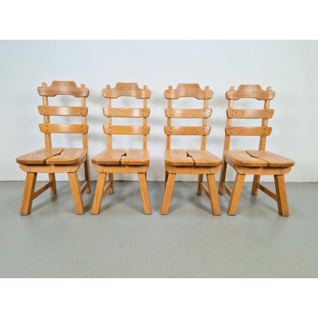 Dutch Brutalist Dining Chairs with Ladder Backrests in Oak, 1960s, Set of 4 For Sale - Image 12 of 12