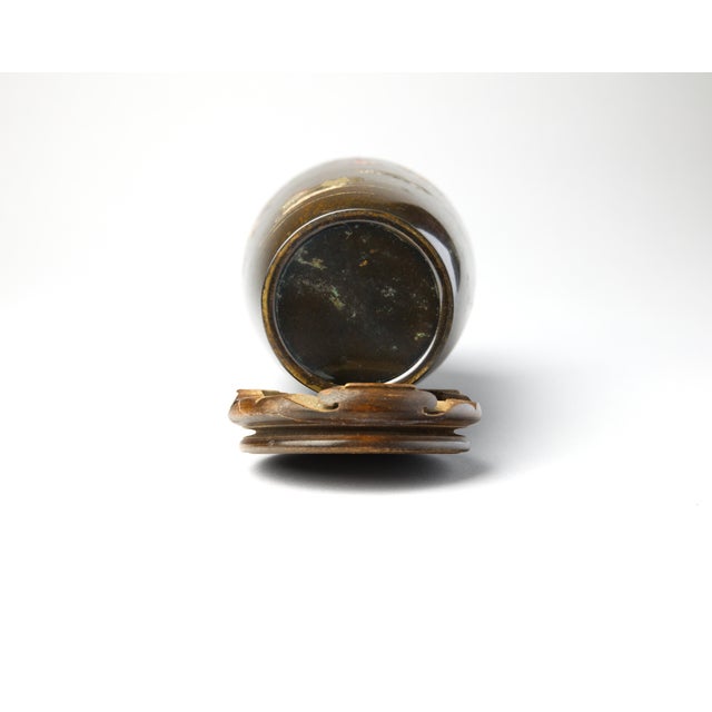 Bronze 19th Century Japanese Meiji Bronze Vase, Mixed-Metal Inlay, Mandarin Ducks and Prunus, Signed, With Stand For Sale - Image 8 of 12