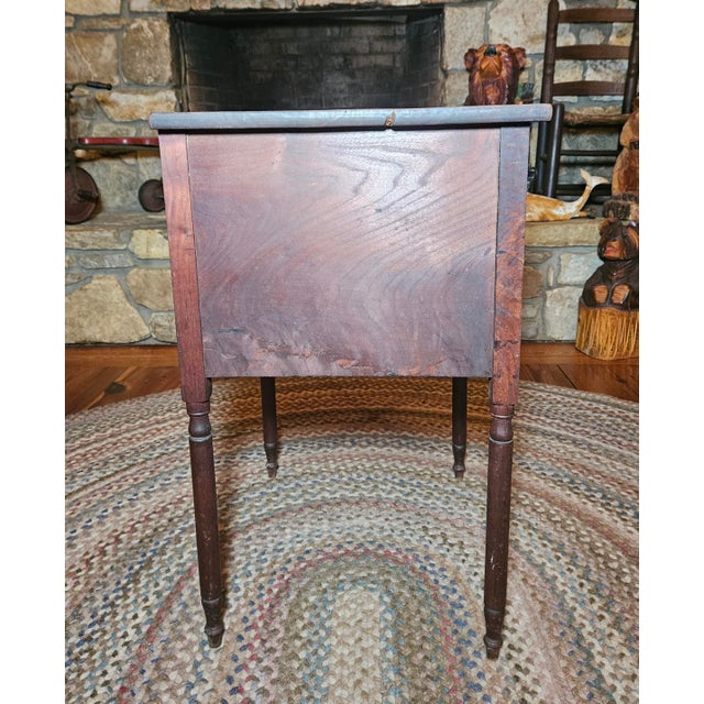 Antique Early 19th Century American Federal Cherry and Veneer 2 Draw Sewing Table For Sale - Image 4 of 18