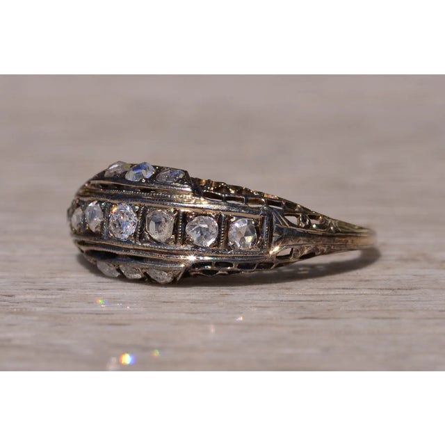 Early 21st Century The Double Springs: Antique White Gold Art Deco Rose Cut Diamond Ring For Sale - Image 5 of 11