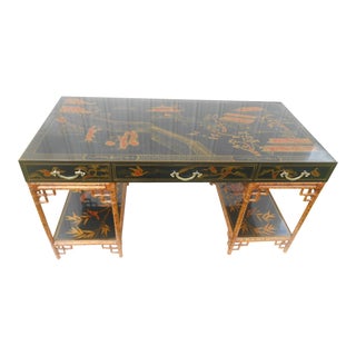 Gorgeous Vintage Maitland Smith Chinoiserie 3 Piece Executive Desk For Sale