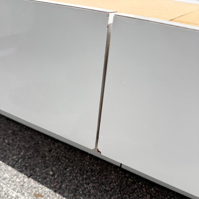 Postmodern White Gloss Laminate King Size Platform Bed With Storage Headboard For Sale - Image 11 of 11