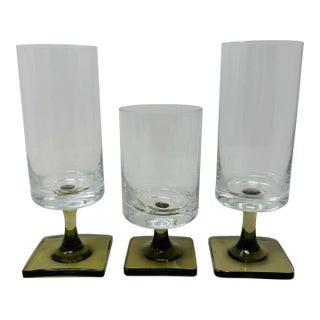 Rosenthal Berlin Linear Smoke Crystal Stemware - Set of 3 - Design by George Butler Jensen For Sale