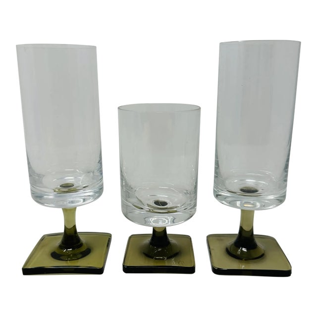Rosenthal Berlin Linear Smoke Crystal Stemware - Set of 3 - Design by George Butler Jensen For Sale
