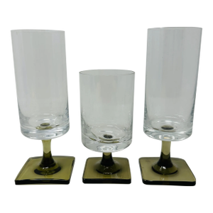 Rosenthal Berlin Linear Smoke Crystal Stemware - Set of 3 - Design by George Butler Jensen