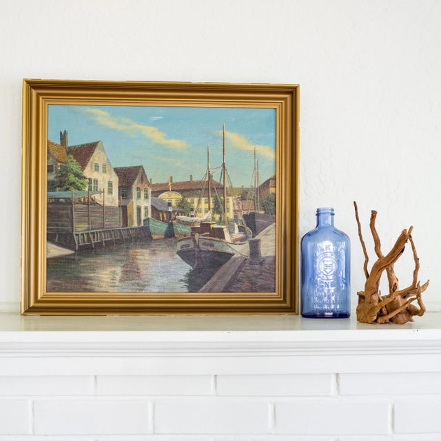 1920s Christianshavn Port in Copenhagen Oil Painting by Frederik Wilhelm Svendsen For Sale - Image 5 of 11