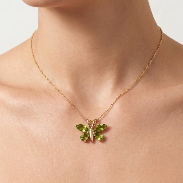 Contemporary Peridot Butterfly Gemstone Pendant - August Birthstone Pendant for Woman For Sale - Image 3 of 5