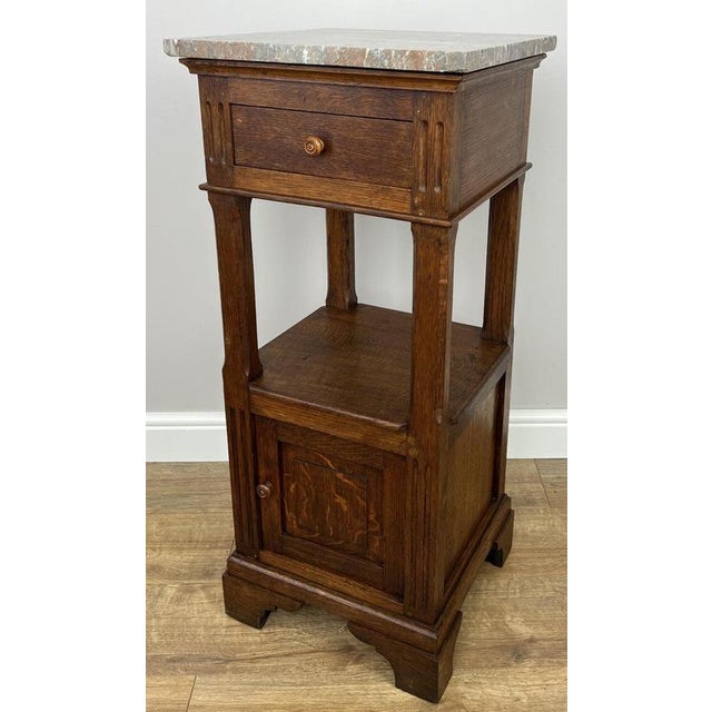 Antique French Oak Bedside Table with Marble Top For Sale - Image 3 of 9