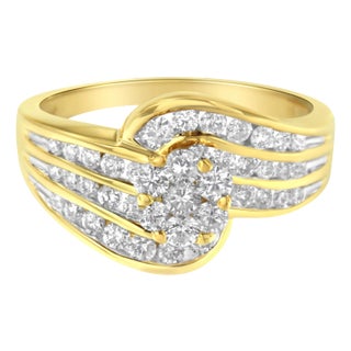 14K Yellow Gold Diamond Cocktail Bypass Ring (1 1/2 Cttw, H-I Color, SI2-I1 Clarity) - Size 8-1/2 For Sale