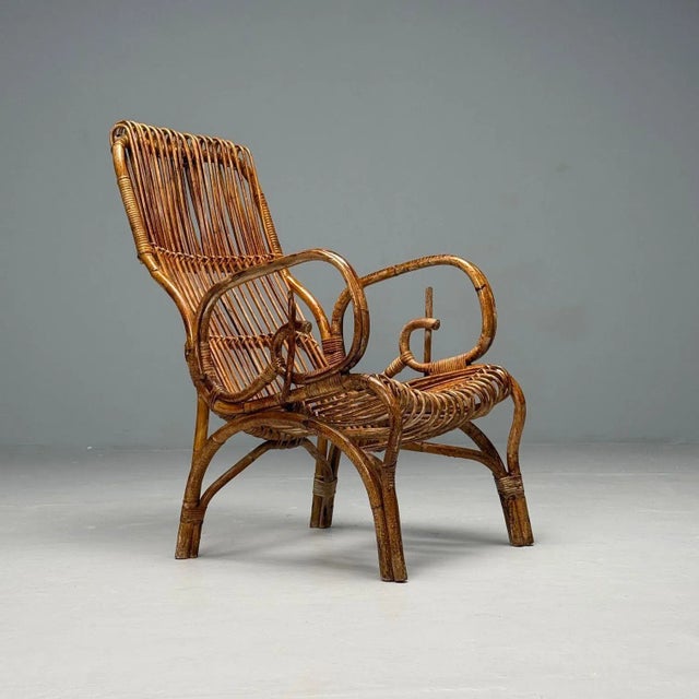 Mid-Century Modern Italian Mid-Century Modern, Armchair, Rattan, Cane, Bamboo, Italy, 1960s For Sale - Image 3 of 10