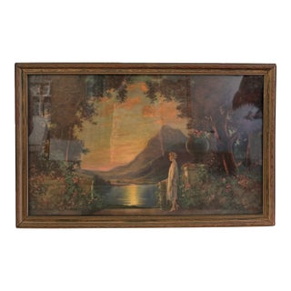 1920s Charles Kendall Manning “Lady at Sunset” Large Framed Art Print For Sale