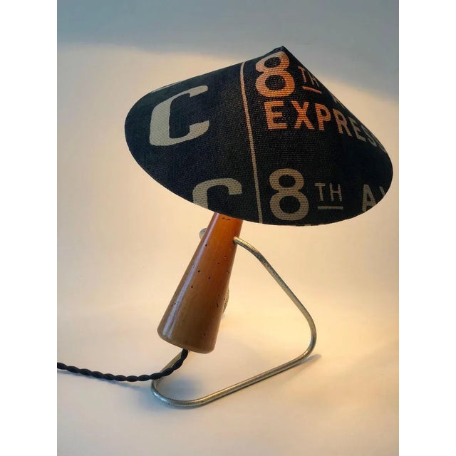 Black Mid-Century Table Lamp with Shade in Andrew Marten Linen, 1950s For Sale - Image 8 of 15