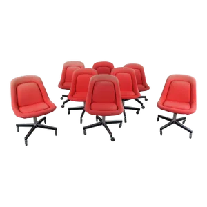 1960s 8 Max Pearson for Knoll Mid Century Modern Red Tulip Swivel Office Chairs