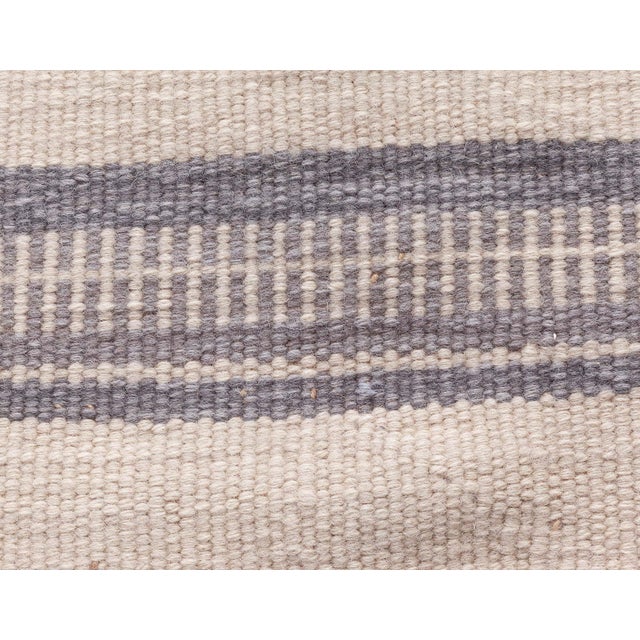 Dhurrie Modern Striped Beige With Blue Flatweave Runner "Colonna" For Sale - Image 4 of 8