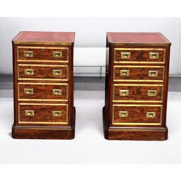 Wood Victorian Bedside Drawers in Mahogany with Brass-Bound Decor, Set of 2 For Sale - Image 7 of 18