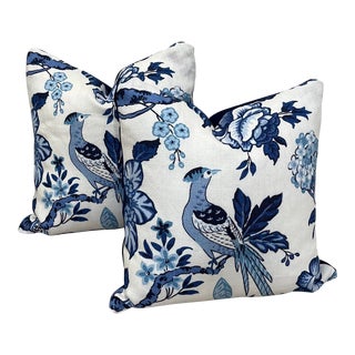 Schumacher Pillows in Huntington Gardens Chinoserie Pattern- a Pair For Sale