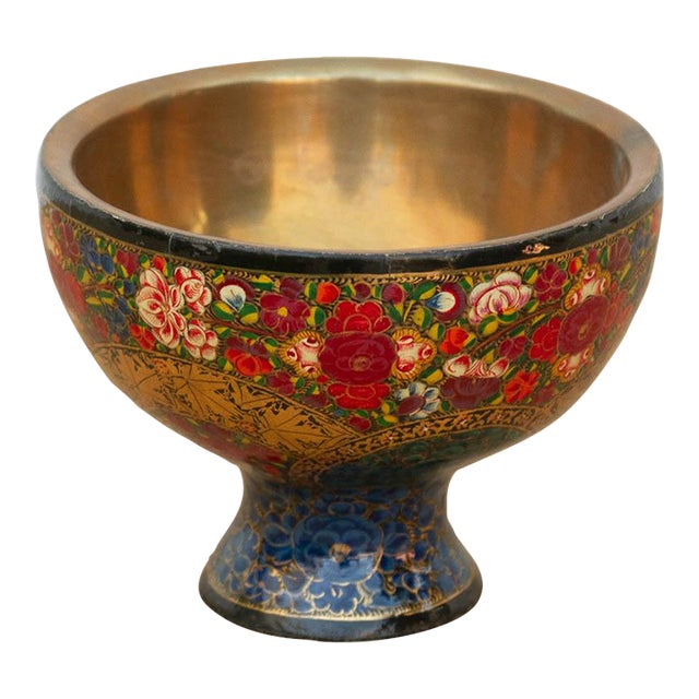 Vintage Kashmiri Floral Painted Bowl For Sale