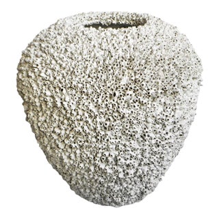 Vintage Large White Barnacle Shell Pot For Sale