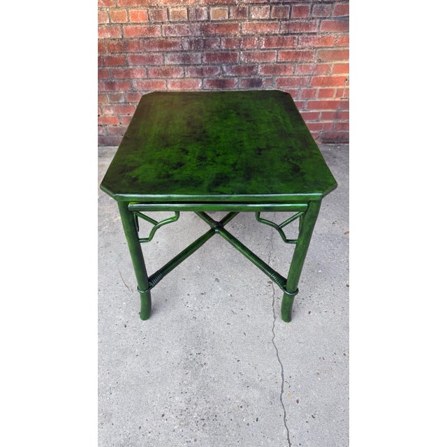 Green Luxurious Vintage Mid Century Rattan Side Table With Deep Verdant Lacquer Finish - Newly Painted For Sale - Image 8 of 12