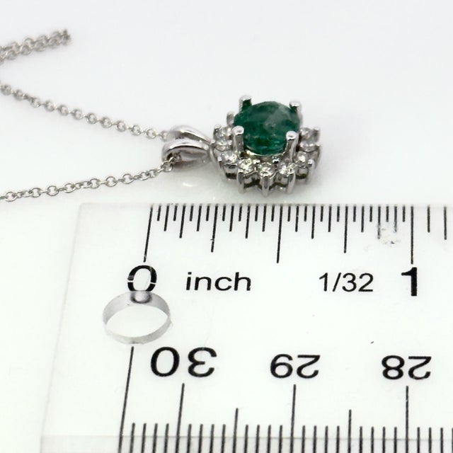 Natural Emerald Diamond Pendant With Chain 17.5" 14k WG 1.35 TCW Certified For Sale - Image 13 of 14