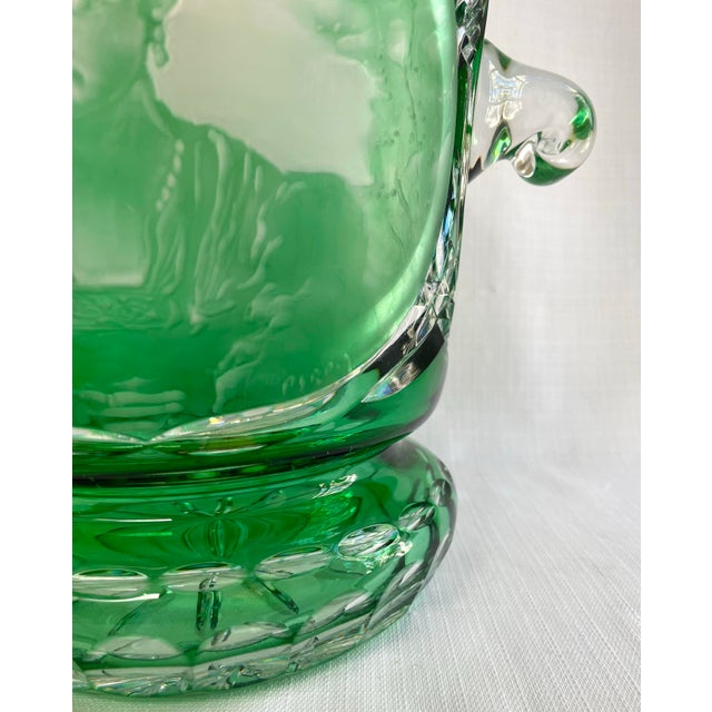 Vintage Green Overlay Crystal Ice Bucket For Sale In Monterey, CA - Image 6 of 9